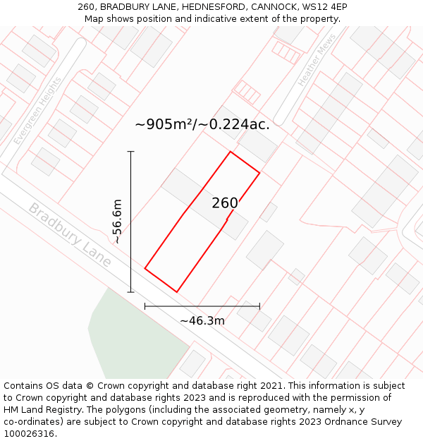 260, BRADBURY LANE, HEDNESFORD, CANNOCK, WS12 4EP: Plot and title map