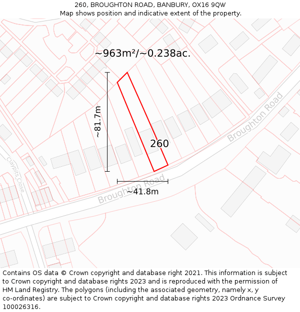 260, BROUGHTON ROAD, BANBURY, OX16 9QW: Plot and title map