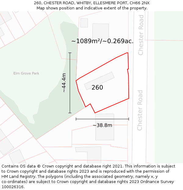 260, CHESTER ROAD, WHITBY, ELLESMERE PORT, CH66 2NX: Plot and title map