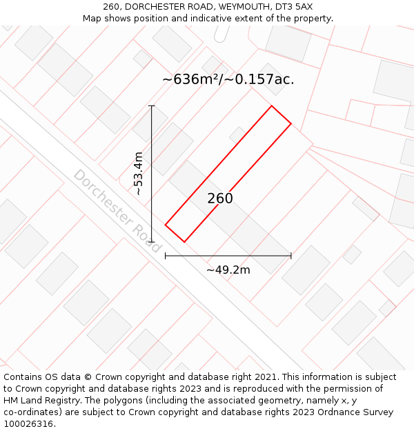 260, DORCHESTER ROAD, WEYMOUTH, DT3 5AX: Plot and title map