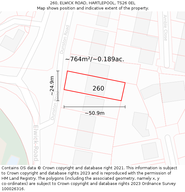 260, ELWICK ROAD, HARTLEPOOL, TS26 0EL: Plot and title map