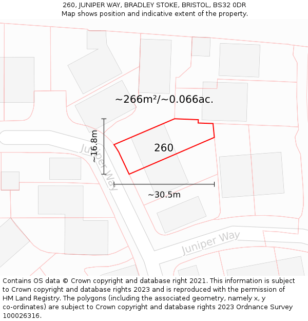 260, JUNIPER WAY, BRADLEY STOKE, BRISTOL, BS32 0DR: Plot and title map