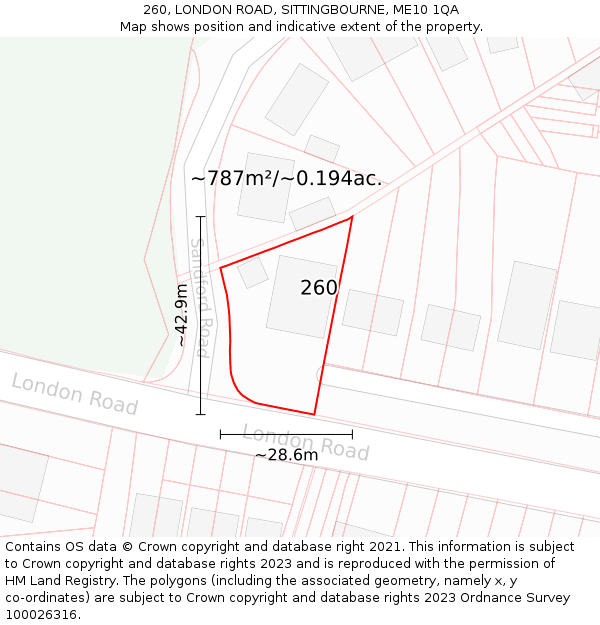 260, LONDON ROAD, SITTINGBOURNE, ME10 1QA: Plot and title map