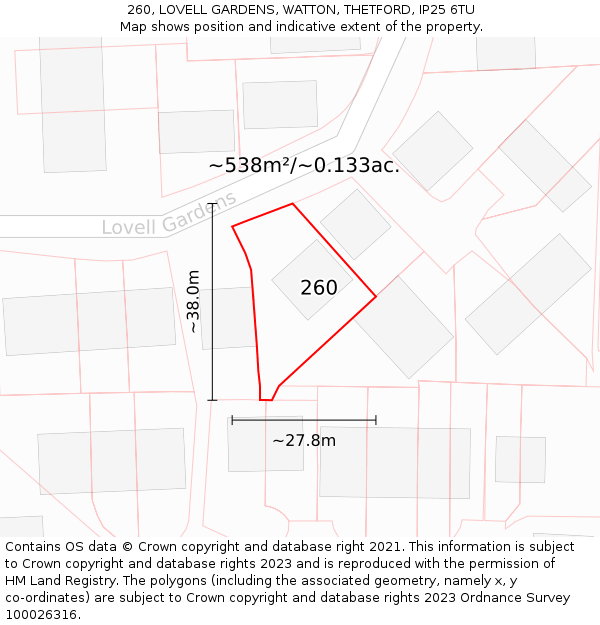 260, LOVELL GARDENS, WATTON, THETFORD, IP25 6TU: Plot and title map