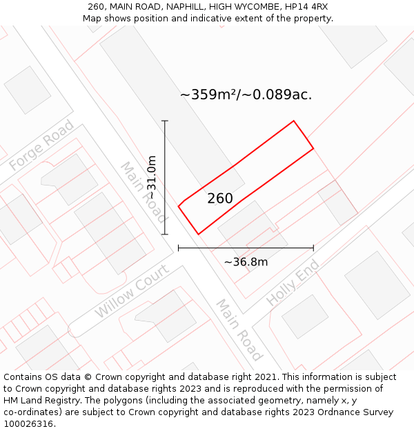 260, MAIN ROAD, NAPHILL, HIGH WYCOMBE, HP14 4RX: Plot and title map