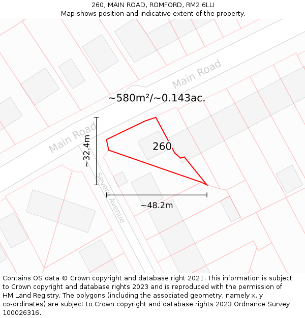 260, MAIN ROAD, ROMFORD, RM2 6LU: Plot and title map