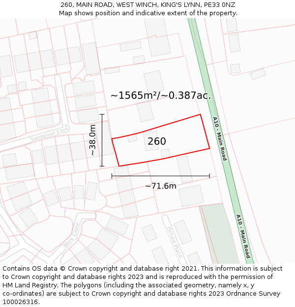 260, MAIN ROAD, WEST WINCH, KING'S LYNN, PE33 0NZ: Plot and title map