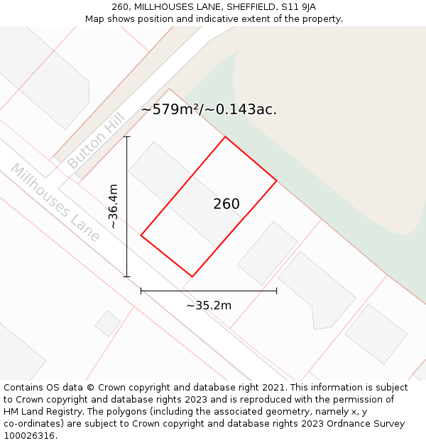 260, MILLHOUSES LANE, SHEFFIELD, S11 9JA: Plot and title map