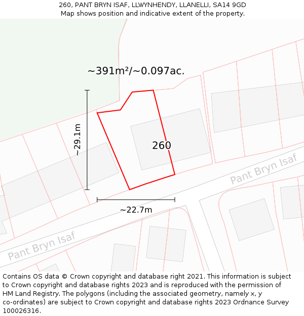 260, PANT BRYN ISAF, LLWYNHENDY, LLANELLI, SA14 9GD: Plot and title map