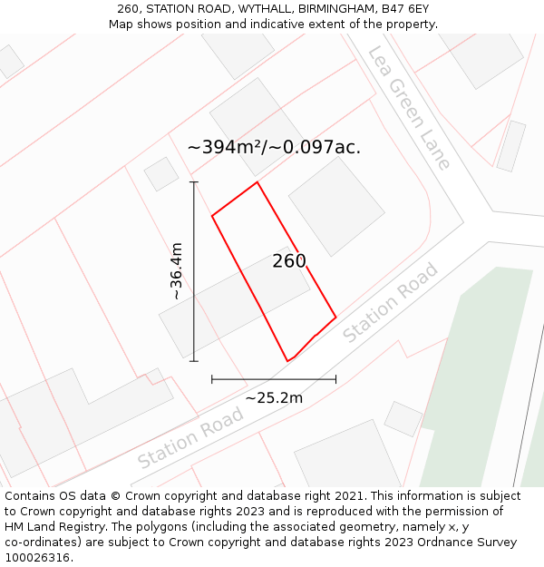 260, STATION ROAD, WYTHALL, BIRMINGHAM, B47 6EY: Plot and title map