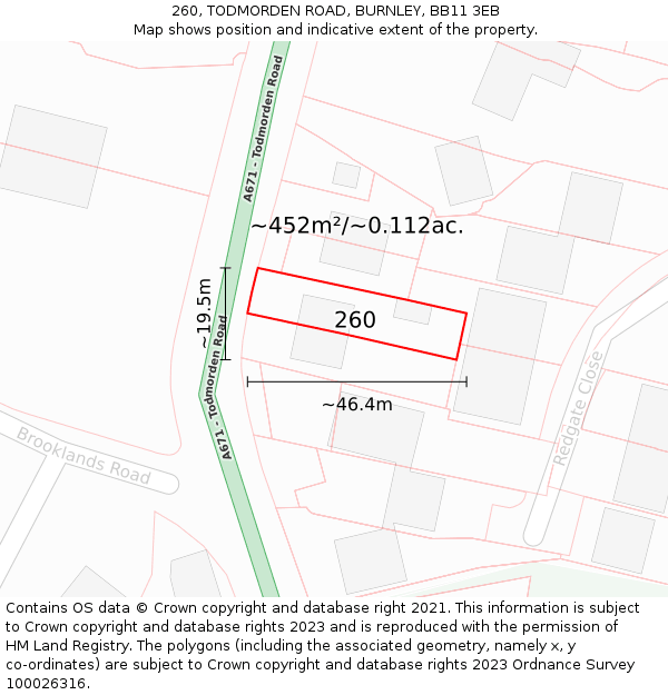 260, TODMORDEN ROAD, BURNLEY, BB11 3EB: Plot and title map