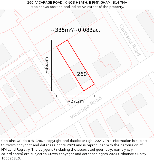 260, VICARAGE ROAD, KINGS HEATH, BIRMINGHAM, B14 7NH: Plot and title map