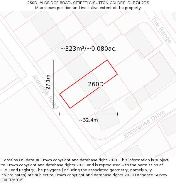 260D, ALDRIDGE ROAD, STREETLY, SUTTON COLDFIELD, B74 2DS: Plot and title map