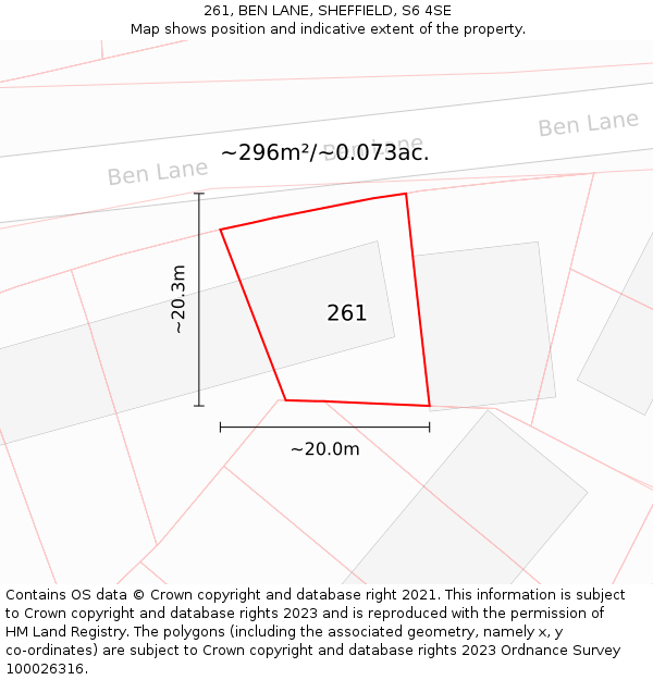 261, BEN LANE, SHEFFIELD, S6 4SE: Plot and title map