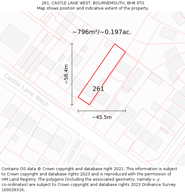 261, CASTLE LANE WEST, BOURNEMOUTH, BH8 9TG: Plot and title map