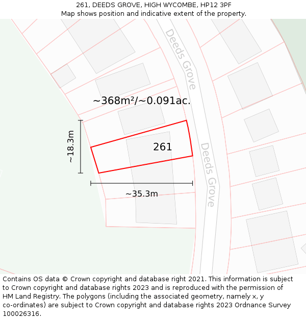 261, DEEDS GROVE, HIGH WYCOMBE, HP12 3PF: Plot and title map