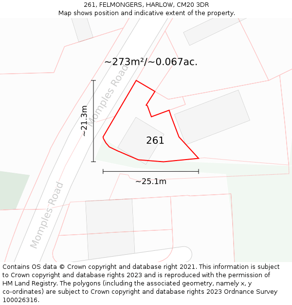 261, FELMONGERS, HARLOW, CM20 3DR: Plot and title map