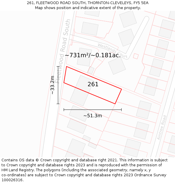 261, FLEETWOOD ROAD SOUTH, THORNTON-CLEVELEYS, FY5 5EA: Plot and title map