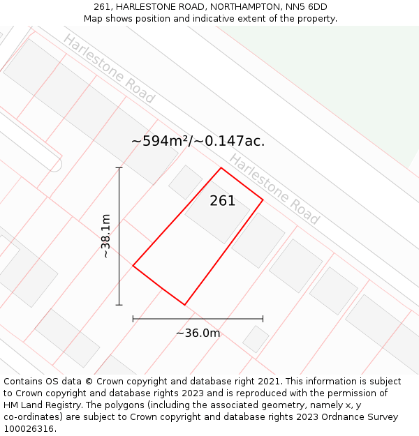 261, HARLESTONE ROAD, NORTHAMPTON, NN5 6DD: Plot and title map