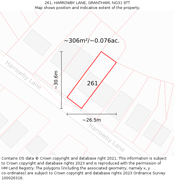 261, HARROWBY LANE, GRANTHAM, NG31 9TT: Plot and title map