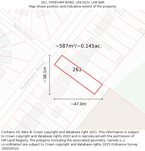 261, HYKEHAM ROAD, LINCOLN, LN6 8AR: Plot and title map