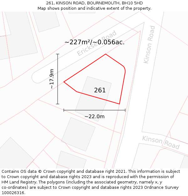 261, KINSON ROAD, BOURNEMOUTH, BH10 5HD: Plot and title map