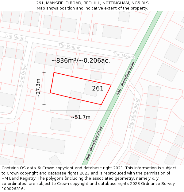 261, MANSFIELD ROAD, REDHILL, NOTTINGHAM, NG5 8LS: Plot and title map