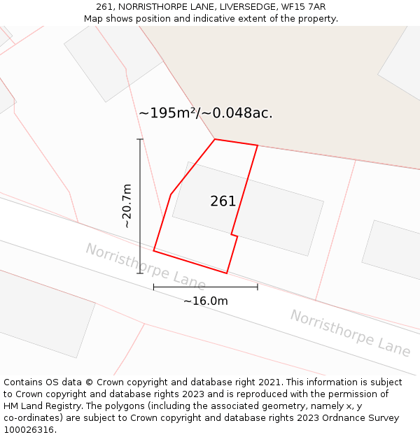 261, NORRISTHORPE LANE, LIVERSEDGE, WF15 7AR: Plot and title map