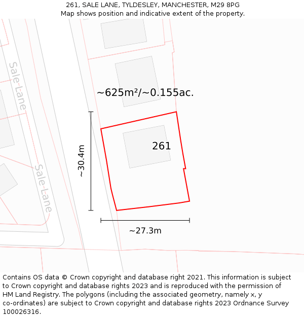 261, SALE LANE, TYLDESLEY, MANCHESTER, M29 8PG: Plot and title map