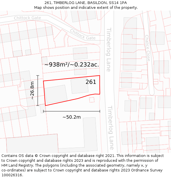 261, TIMBERLOG LANE, BASILDON, SS14 1PA: Plot and title map