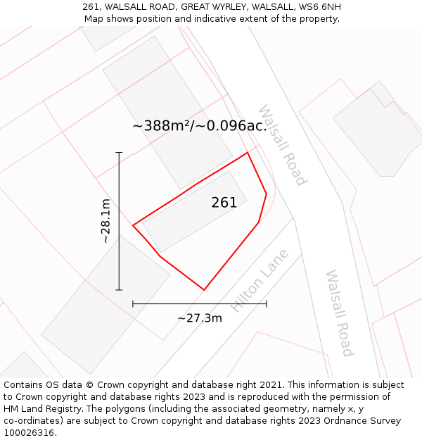 261, WALSALL ROAD, GREAT WYRLEY, WALSALL, WS6 6NH: Plot and title map