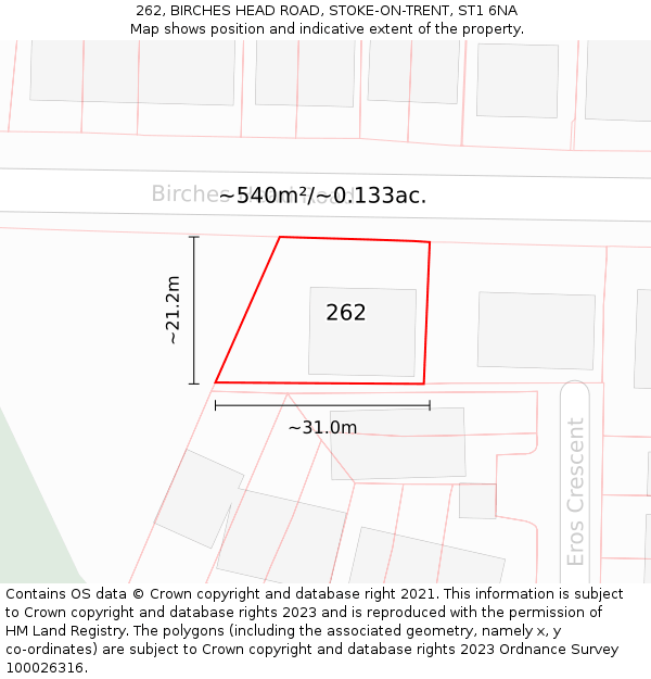 262, BIRCHES HEAD ROAD, STOKE-ON-TRENT, ST1 6NA: Plot and title map