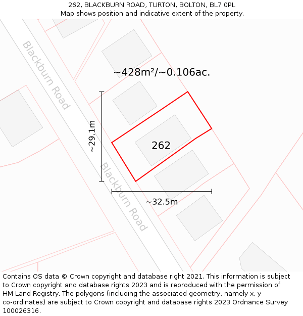 262, BLACKBURN ROAD, TURTON, BOLTON, BL7 0PL: Plot and title map