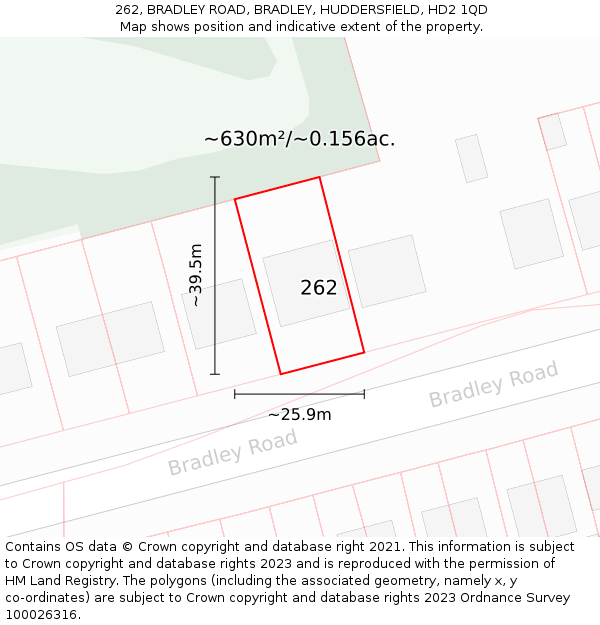 262, BRADLEY ROAD, BRADLEY, HUDDERSFIELD, HD2 1QD: Plot and title map