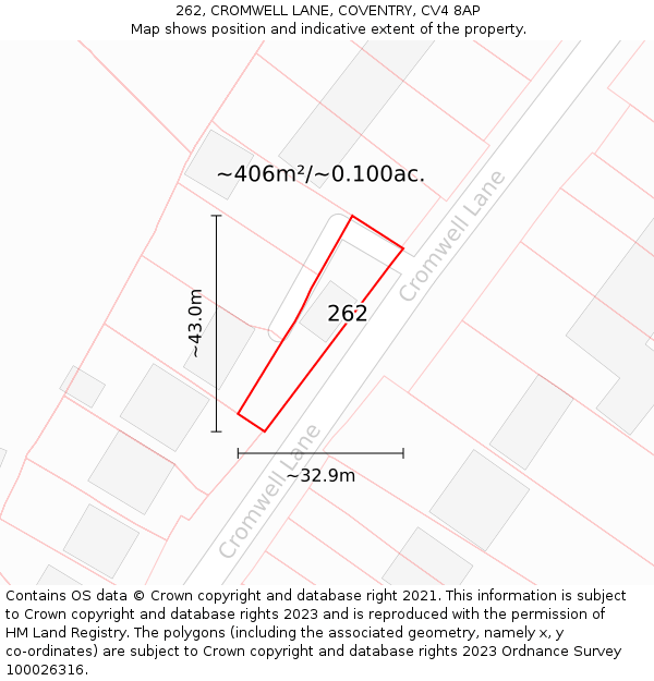 262, CROMWELL LANE, COVENTRY, CV4 8AP: Plot and title map