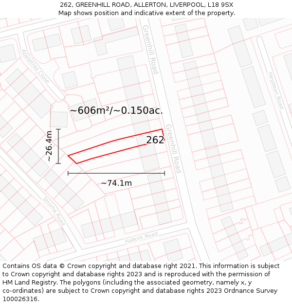 262, GREENHILL ROAD, ALLERTON, LIVERPOOL, L18 9SX: Plot and title map