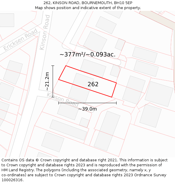 262, KINSON ROAD, BOURNEMOUTH, BH10 5EP: Plot and title map