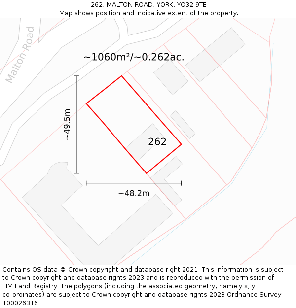 262, MALTON ROAD, YORK, YO32 9TE: Plot and title map