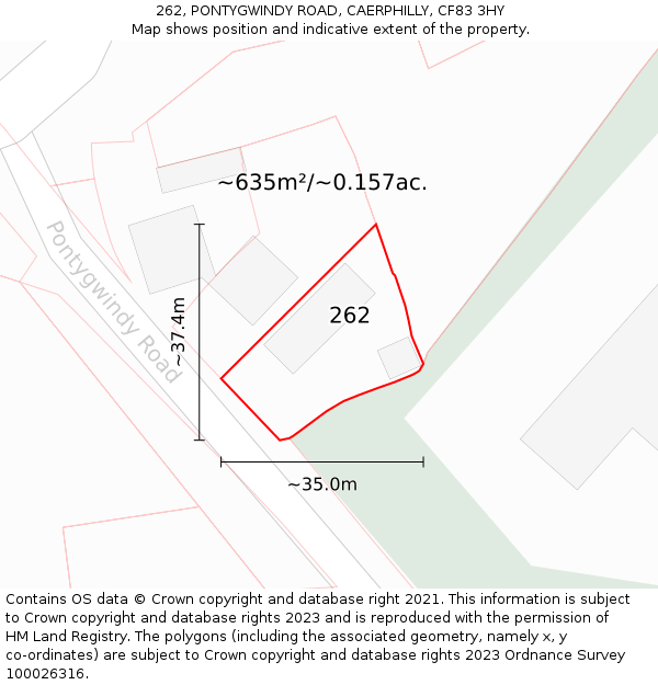 262, PONTYGWINDY ROAD, CAERPHILLY, CF83 3HY: Plot and title map