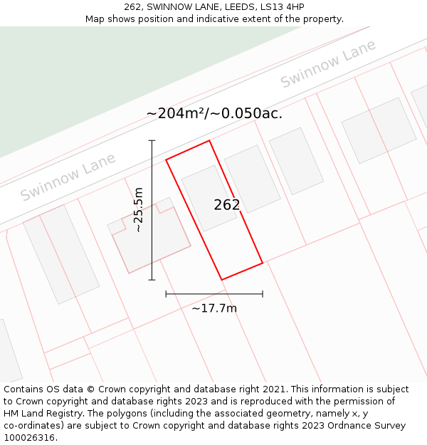 262, SWINNOW LANE, LEEDS, LS13 4HP: Plot and title map