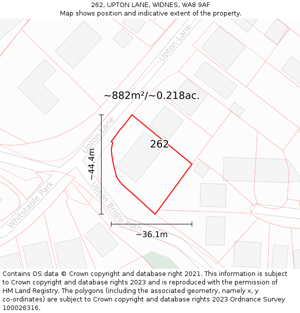 262, UPTON LANE, WIDNES, WA8 9AF: Plot and title map