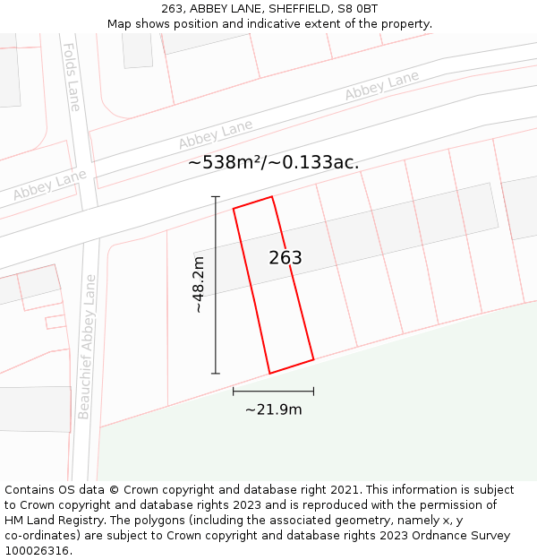 263, ABBEY LANE, SHEFFIELD, S8 0BT: Plot and title map