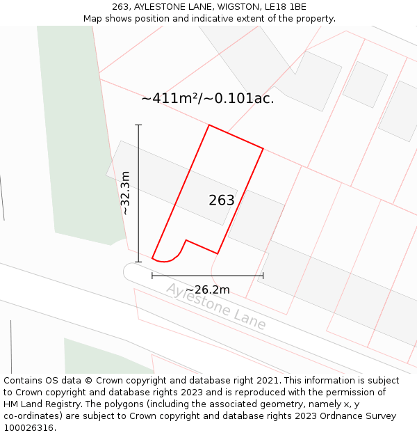 263, AYLESTONE LANE, WIGSTON, LE18 1BE: Plot and title map