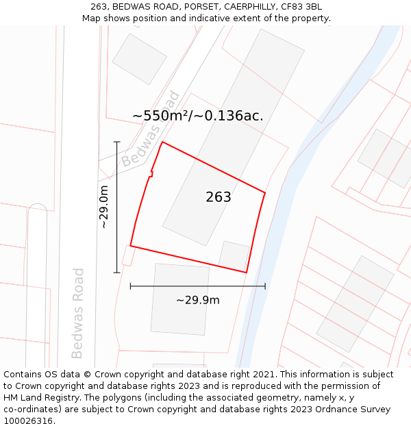 263, BEDWAS ROAD, PORSET, CAERPHILLY, CF83 3BL: Plot and title map