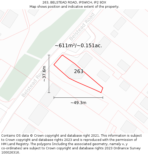 263, BELSTEAD ROAD, IPSWICH, IP2 9DX: Plot and title map