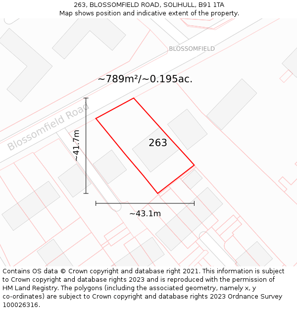 263, BLOSSOMFIELD ROAD, SOLIHULL, B91 1TA: Plot and title map