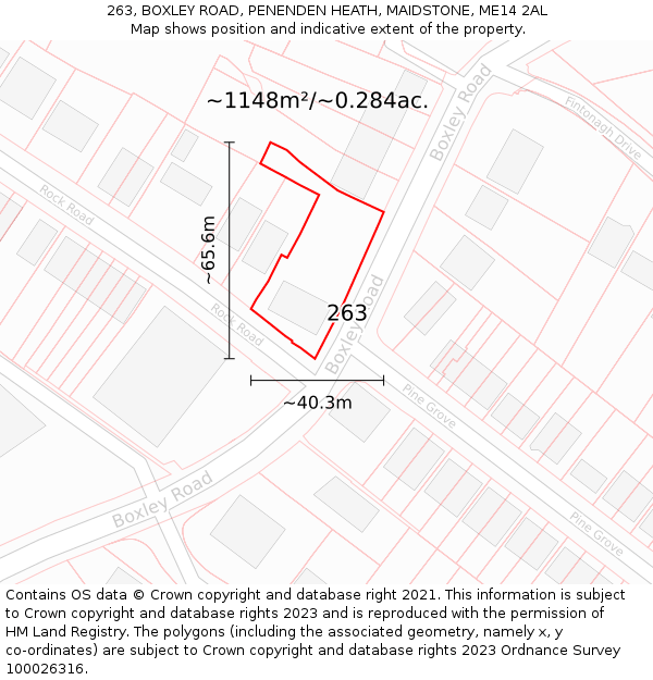 263, BOXLEY ROAD, PENENDEN HEATH, MAIDSTONE, ME14 2AL: Plot and title map