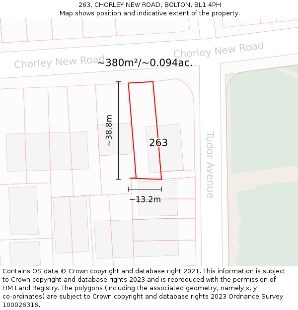 263, CHORLEY NEW ROAD, BOLTON, BL1 4PH: Plot and title map