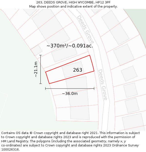 263, DEEDS GROVE, HIGH WYCOMBE, HP12 3PF: Plot and title map