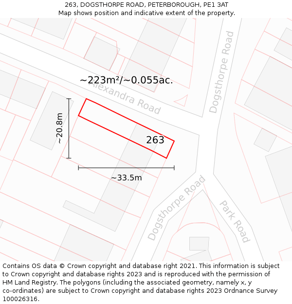 263, DOGSTHORPE ROAD, PETERBOROUGH, PE1 3AT: Plot and title map